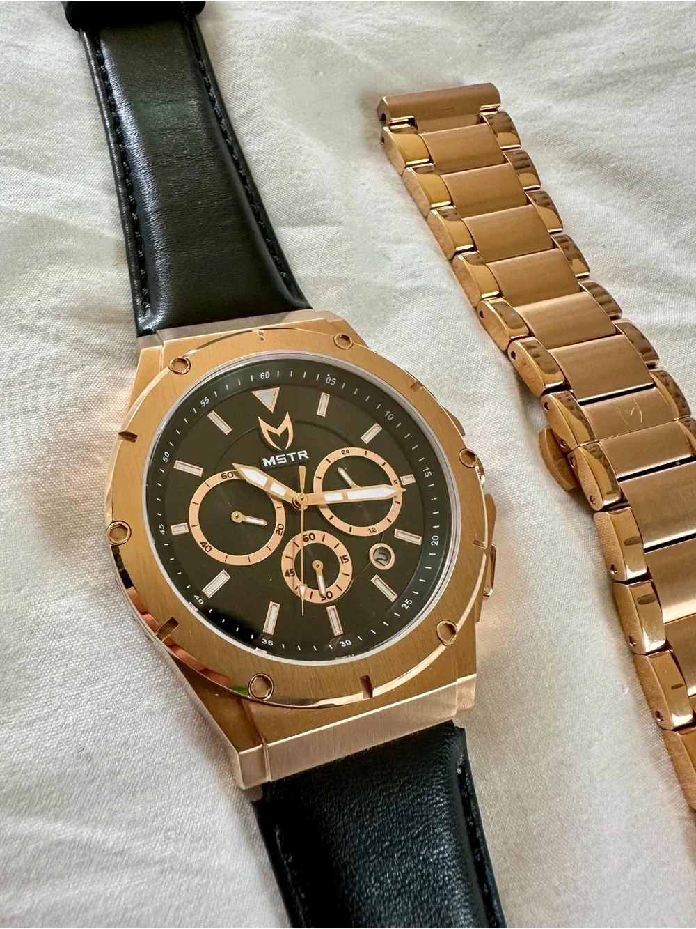 MSTR Black Dial Rose Gold Chronograph Watch – MSTR